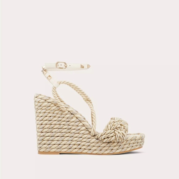 Valentino ROCKSTUD SILK TORCHON WEDGE SANDAL 115MM - Picture 2 of 7